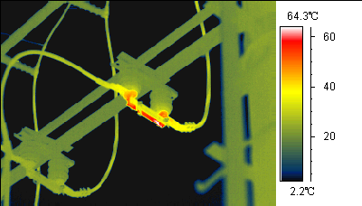 紅外熱像儀彩虹效果，看電線接頭發(fā)熱